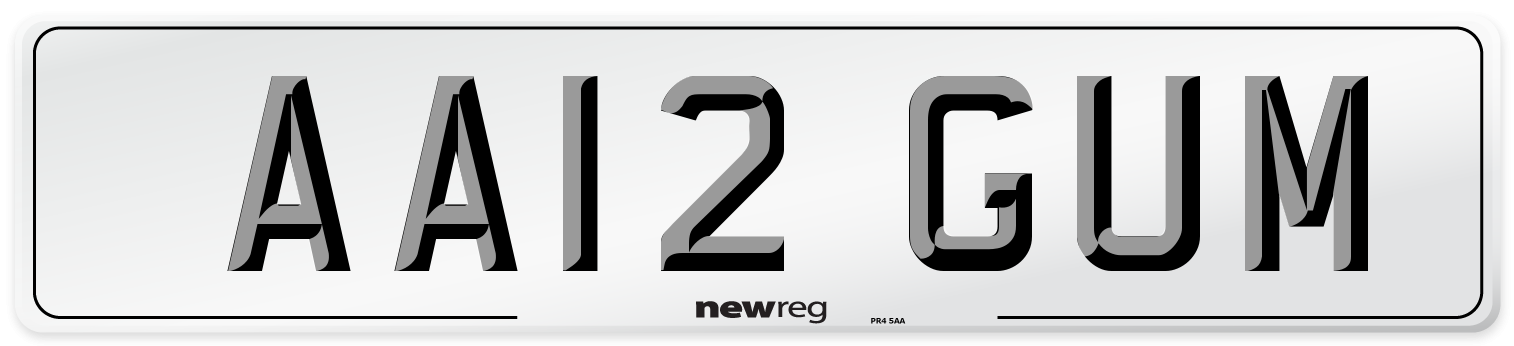 AA12 GUM Number Plate from New Reg